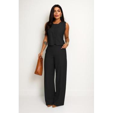 Imagem de Conjunto Alfaiataria Boss Colete E Calça Pantalona Social, Preto, GG