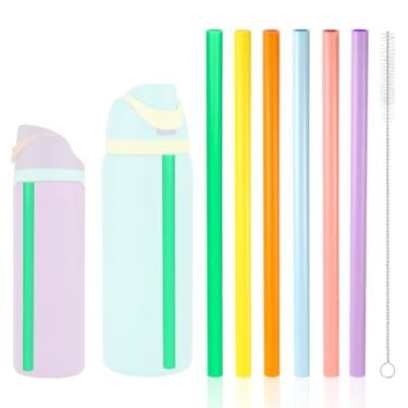 Imagem de 6un Canudos de Reposição para Owala, Canudos de Plástico Reutilizáveis com Escova Limpeza Copos Térmicos Acessórios para Owala Freesip Garrafas Água Isoladas 24oz 32oz (6 Cores)