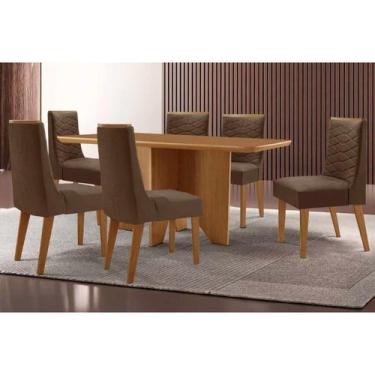 Imagem de Sala Jantar Mesa Nevada Tampo Curvo 180cm+6 Cadeiras Maldivas Madeira 