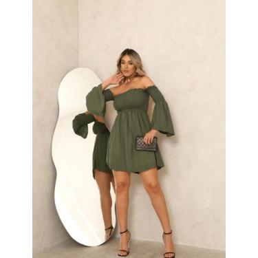 Imagem de Vestido curto elastex peito mangas flare cod1988 - Pimenta, Verde mili