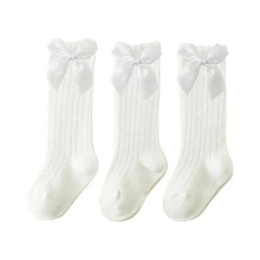 Imagem de Meias Até O Joelho Para Bebês Meninas, 3 Pares, Macias, Respiráveis, A