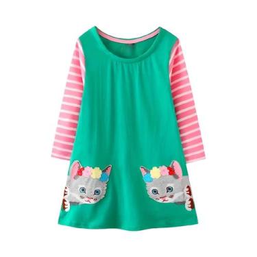 Imagem de Vestido De Algodão Com Estampa De Gato De Natal Para Meninas, Vestido 