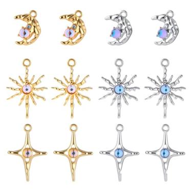 Imagem de Conjunto de 60 peças de joias celestiais pingente sol lua prata banhado a ouro lua estrela sol pingente com contas de opala para encontrar joias faça você mesmo, colar, pulseira, chaveiro, artesanato