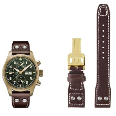 Imagem de ANZOAT Pulseira de relógio de couro genuíno de 20 mm, 21 mm, 22 mm para IWC Big Pilot Lança-chamas, Little Prince Mark, pulseira de unhas de salgueiro (fivela dourada marrom, 21 mm)
