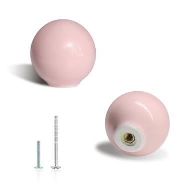 Imagem de Pacote com 8 puxadores de cômoda rosa puxadores de armário de cerâmica de 3,3 cm fofos puxadores coloridos de orifício único para gaveta 33 mm alças redondas de armário para quarto infantil cozinha