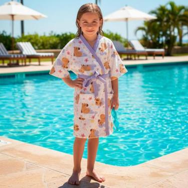 Imagem de Roupão Atoalhado Infantil Capivara Praia Piscina G Algodão 8 - 12 anos