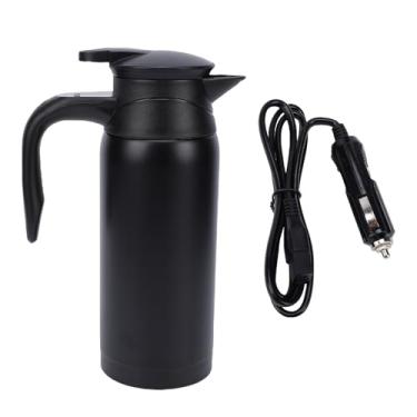 Imagem de Yosoo Chaleira Elétrica Portátil para Carro, 800ml de Aço Inoxidável 304, Display Digital de Camada Dupla, Caldeira de água Quente para Viagens de Carro, Preta