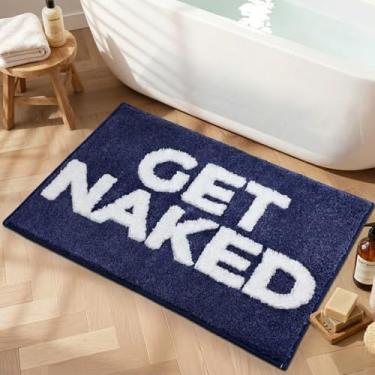 Imagem de BOVEU Get Naked Tapete de banheiro – 43 cm x 61 cm antiderrapante absorvente tapete de banho tapete engraçado, tapete de banho multicolorido para banheira e chuveiro, lavável na máquina, azul marinho