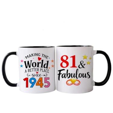 Imagem de PEJAFAN 1945 Presentes de aniversário de 81 anos para mulheres canecas de café, ideias de presente de aniversário de 81 anos para mulheres, homem, pai, marido, copos de aniversário de 81 anos preto e
