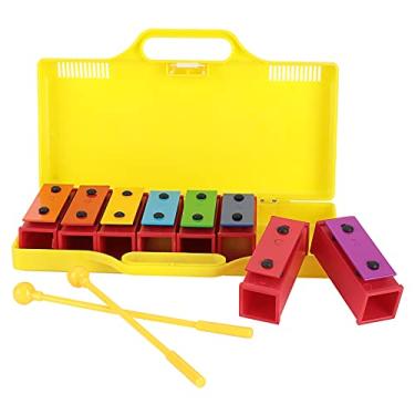 Imagem de KIMISS Xilofone de 8 Notas para - Glockenspiel Profissional Com 2 Baquetas E Barras Móveis Coloridas Em Caixa Amarela - Brinquedo Musical E Onal