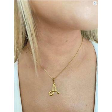Imagem de Cordão Feminino + Pingente De Letra Banhado A Ouro 18k Luxo - Tojoia18