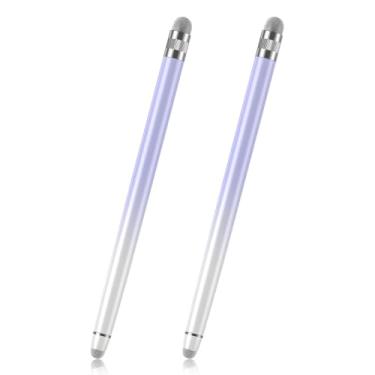 Imagem de Stylus (pacote com 2), caneta universal para tela sensível ao toque com pontas duplas de borracha, alta sensibilidade e rejeição da palma da mão, para iPad, iPhone, tablet e Kindle