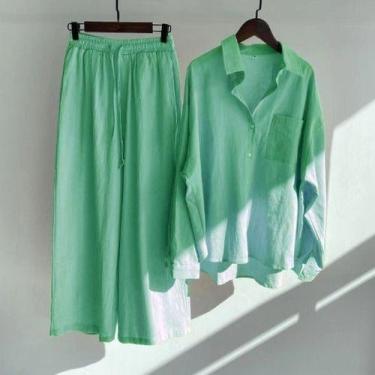Imagem de Conjunto Feminino Blusa Camisa Calça Folgada Festa Férias Solto Comfy 