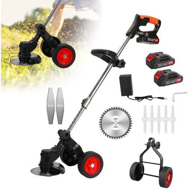 Imagem de Cortador de grama rotativo elétrico 21V 2000mAh, cortador de grama elétrico com rodas, aparador de grama sem fio 3 em 1, cortador de grama elétrico suspenso, aparador de grama elétrico e aparador