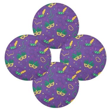 Imagem de Wassud Jogo americano conjunto de 4 tapetes redondos de penas de carnaval para cozinha e jantar tapetes laváveis resistentes ao calor para decoração de mesa 39 cm