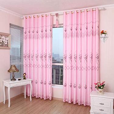 Imagem de Cortina de tecido rosa para sala de estar, atmosfera bordada, quarto simples, janela do chão ao teto 229 cm (largura) × 229 cm (altura) × 229 cm (altura) 229 cm (altura) 2 conjuntos B (A 2 × 46 pol. ×