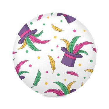 Imagem de Wassud Jogo americano chapéus de carnaval com penas tapetes de mesa redondos para cozinha e jantar tapetes laváveis resistentes ao calor decoração de mesa 39 cm