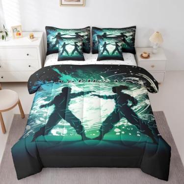 Imagem de Erosebridal Jogo de cama queen Taekwondo com lençóis, estilo anime japonês, 7 peças, para decoração de quarto de meninos, adolescentes, crianças, temática esportiva, lençol de cima, fronhas