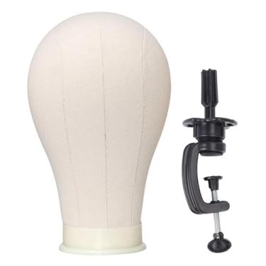 Imagem de Kokiya Cabeça de manequim para exibição de perucas com suporte de mesa, portátil, profissional, e fácil de usar, feita de lona.