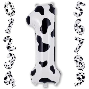 Imagem de 1 balão com estampa de vaca, 102 cm, folha de hélio de fazenda número 1, balão para meninas, autoinflável, um para meninos, boho, aniversário, chá de bebê, boho, decoração de festa de primeiro