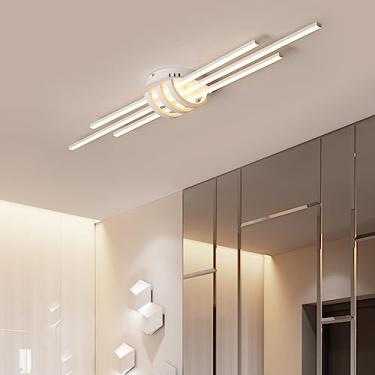 Imagem de Luminária de teto LED com design moderno, dimerizável e com controle remoto, ideal para sala de estar, quarto, corredor, cozinha e escritório (branca, 110 cm de comprimento).