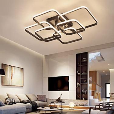 Imagem de Luminária de teto LED moderna e retangular com controle remoto, dimerizável de 2700K a 6500K, luminária de embutir para sala de estar e quarto (marrom, 6 anéis, 70cm de comprimento).