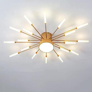 Imagem de Luminária de teto LED moderna e criativa com efeito fogos de artifício, 42 chamas, 4500K, com controle remoto, para quarto, sala de estar e sala de jantar (dourada, 18 lâmpadas).