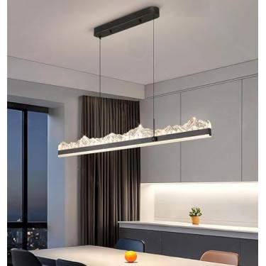 Imagem de Lustre de mesa de jantar preto, 120 cm, LED, luminária pendente para sala de estar, luz de teto regulável, design linear moderno com controle remoto, alta luminosidade, altura ajustável (A L