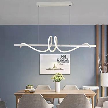 Imagem de Luminária pendente de mesa de jantar LED com design moderno em espiral, regulável e com controle remoto, ideal para sala de jantar e escritório (branca, 120 cm de comprimento/68 W).