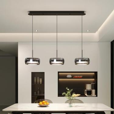 Imagem de Luminária pendente moderna de cristal para cozinha, com LED dimerizável, ideal para sala de estar e mesa de jantar. Altura ajustável e controle remoto. Modelo com 3 lâmpadas.