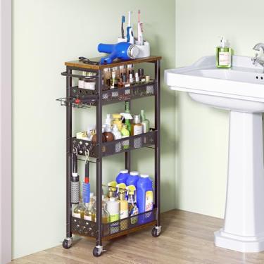 Imagem de DYUTFZU Carrinho de armazenamento com rodinhas de 4 camadas, carrinho organizador fino utilitário com rodas para lavanderia, banheiro, cozinha, despensa, sala de estar, prateleira móvel de organização