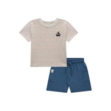 Imagem de Conjunto Infantil Camiseta Listras/Bermuda Azul Luc.boo-Masculino