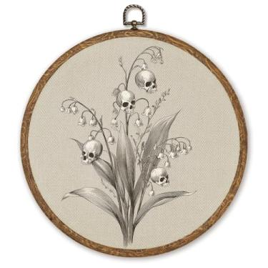 Imagem de WMSYUO Arte de parede redonda Ghost Café, 25 x 25 cm, Dark Academia Cottagecore Halloween, livraria aconchegante e arte de café para decoração de casa ou sala de leitura no outono (Grey-skull02)