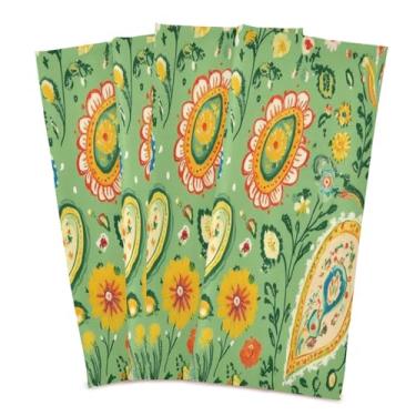 Imagem de xigua Paisley Floral Elements Conjunto de 6 panos de prato de cozinha, macios e altamente absorventes de secagem rápida para limpeza de pratos e limpeza à mão, 71 x 45 cm