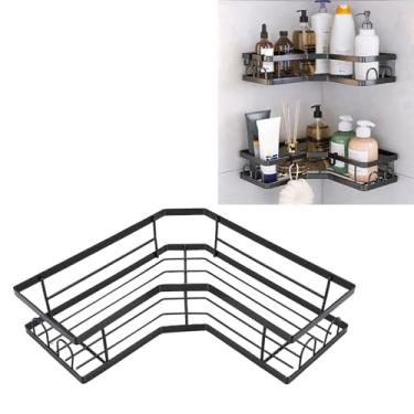 Imagem de AUNMAS Caddy Adesivo de Canto para Chuveiro, 2 Peças de Suporte de Parede para Armazenamento de Chuveiro Com Ganchos Sem Perfuração Organizador de Banheiro para Casa Kithcen (Preto 2 Conjuntos com