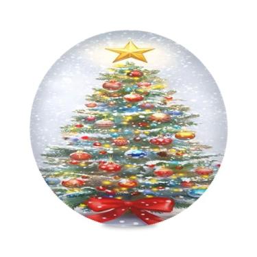 Imagem de STAYTOP Jogo americano redondo de árvore de Natal brilhante, 6 peças, tapetes de mesa antiderrapantes fáceis de limpar para decoração de mesa de festa de churrasco em casa