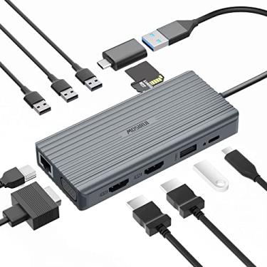 Imagem de Mosirui Estação de ancoragem USB-C e USB-A 12 em 1, suporte para monitor triplo, transferência de dados de 5 Gbps, 4K a 60Hz, compatível com MacBook M1/M2/Pro/Air, Dell, HP, Lenovo, Windows e MacOS
