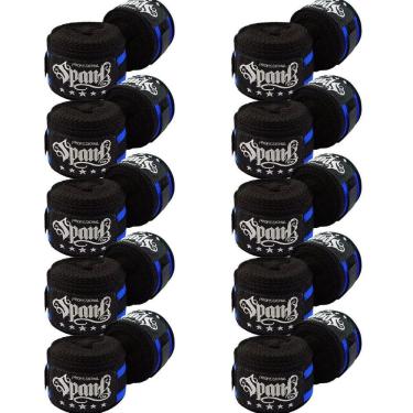 Imagem de Kit 10 Pares Bandagem Elástica Boxe 3Metros - Preto/Azul
