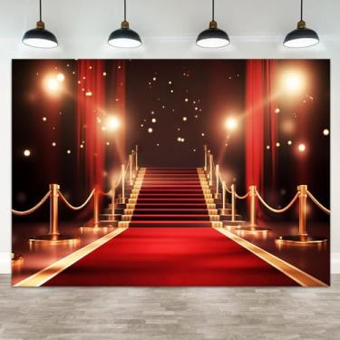 Imagem de ASDCXZ Tapete vermelho de 2,1 x 1,5 m, cenário de cortina vermelha dourada, fundo fotográfico, pontos com glitter, escada, filme, cerimônia de premiação, passarelas, faixa de palco, decoração, retrato