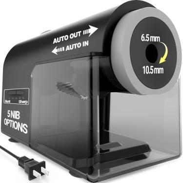 Imagem de AFMAT Apontador de lápis elétrico, apontador de lápis totalmente automático para lápis de cor Nº 2/Jumbo/de 6,5 a 10,5 mm, entrada e saída automática, 5 modos de nitidez, apontadores de plugue para