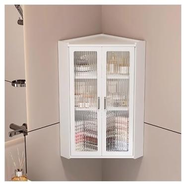 Imagem de Armário de remédios compacto montado na parede com portas de vidro, armazenamento de banheiro com economia de espaço sobre vaso sanitário, armário suspenso versátil para banheiro, cozinha, lavanderia