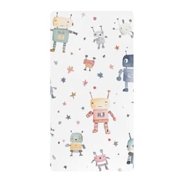 Imagem de xigua Lençol de berço de algodão robô aquarela para meninas e meninos, lençol macio e respirável adequado para berço padrão e cama de criança pequena