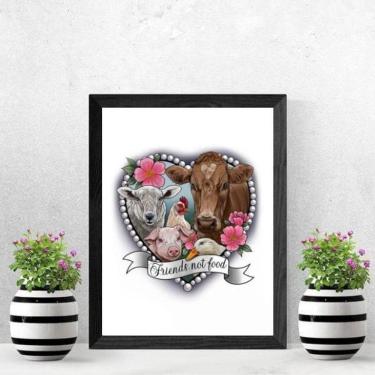 Imagem de Quadro Vegetariano Friends Not Food 45X34Cm Moldura Preta