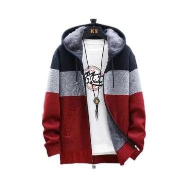 Imagem de Cardigã De Fleece Com Zíper Para Homens, Jaqueta Casual De Veludo List