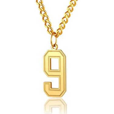 Imagem de ChainsPro Colar masculino de 0 a 9 com números de jérsei, corrente ajustável, joia de beisebol/basquete/time de futebol, fecho durável, aço inoxidável 316L/caixa de presente banhada a ouro,