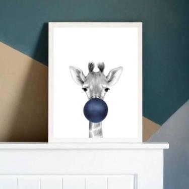 Imagem de Quadro Girafa Com Chiclete Azul Marinho 24X18Cm