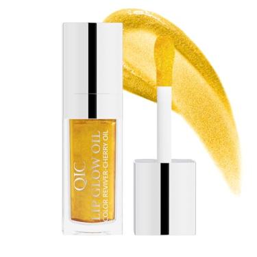 Imagem de Yanqina Óleo hidratante labial brilhoso – brilho labial com brilho labial hidratante de longa duração óleo de cereja transparente nutritivo cuidado labial (dourado)