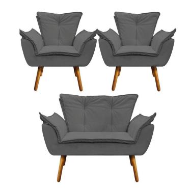 Imagem de Kit Namoradeira e 2 Poltronas Opala Corino Pé Palito D´rossi