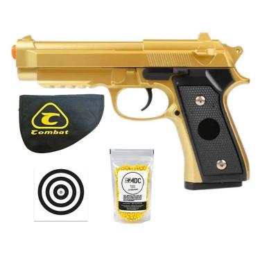Imagem de Pistola De Airsoft Vg Pt92 V22 Gold Mola 6mm - Rossi + Itens