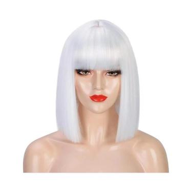 Imagem de Peruca Preta Reta Para Mulheres Com Franja, Resistente Ao Calor, Sinté